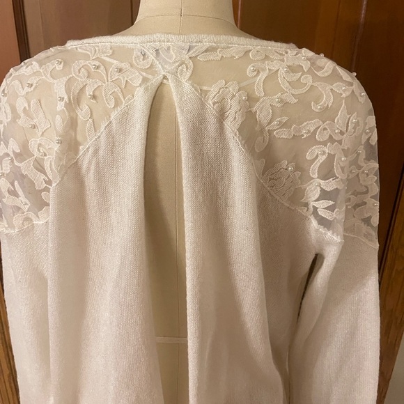 LC Lauren Conrad White Sheer Sweater with Lace Details - Picture 3 of 11